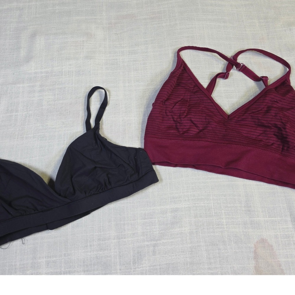 SKIMS Bralette Set 2 Small Black Fit Everybody Triangle Burgundy Ribbed Seamless